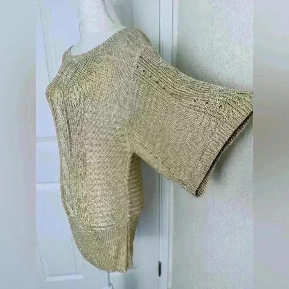 WHBM Gold/Metallic Short Sleeve Knit Sweater Size Medium - Picture 4 of 10